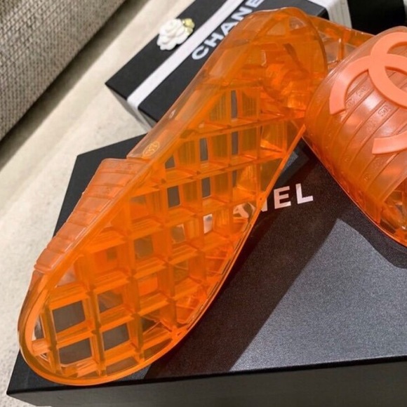 orange chanel jelly slides